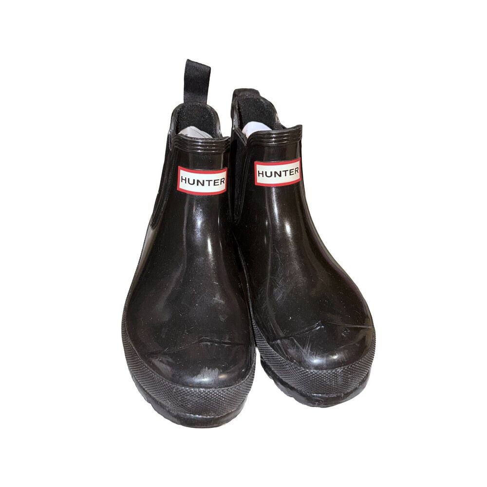 hunter black gloss chelsea boots